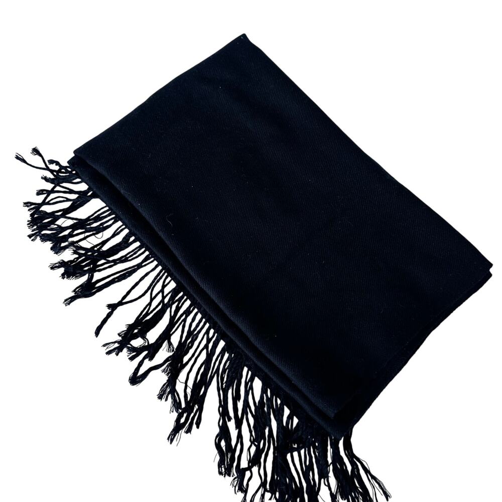 Elegant Black Fringe Wrap Scarf - Versatile & Chic
